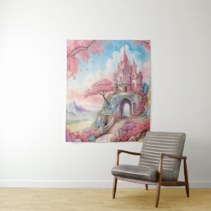 Tenture Aquarelle rose bleu Imaginaire Château Mur Art