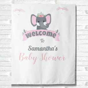 Tenture Aquarelle rose Eléphant Baby shower fond