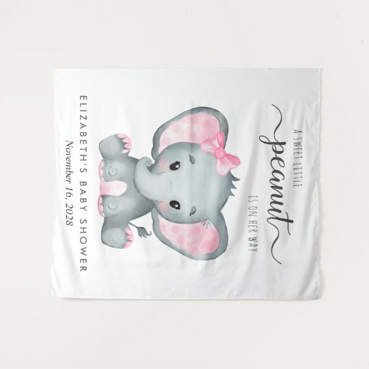 Tenture Aquarelle rose éléphant Bébé Fille Douche fond (Devant (Horizontal))
