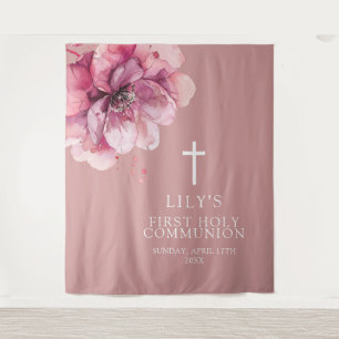 Tenture Aquarelle rose Floral Sainte Communion fond