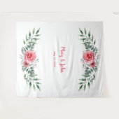 Tenture Aquarelle Rose Pâle Feuillage Vert Mariage (Devant (Horizontal))