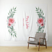 Tenture Aquarelle Rose Rose Pâle Feuillage Vert Mariage (En situation (horizontale))