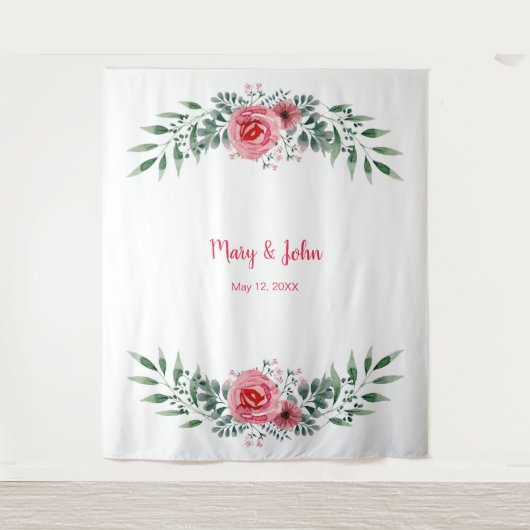 Tenture Aquarelle Rose Rose Vert Mariage de feuillage (Devant)