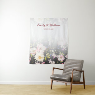 Tenture Aquarelle rose Roses jaunes, noir flou, Mariage