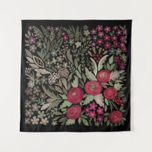 Tenture Aquarelle rouge roses fleurs petit floral vert le
