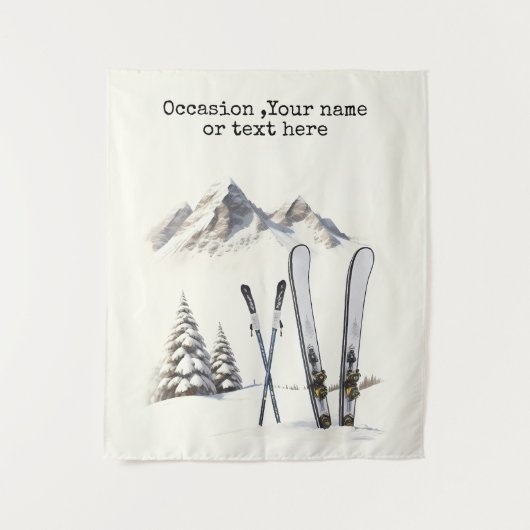 Tenture Aquarelle rustique Ski neige montagne hiver (Devant)