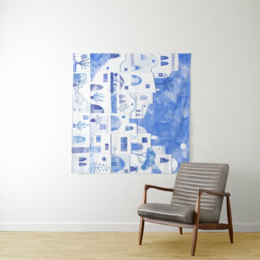 Tenture Aquarelle Santorin Grèce (En situation (horizontale))