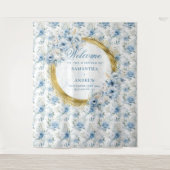 Tenture Aquarelle sophistiquée bleu poussiéreux or mariage (Devant)