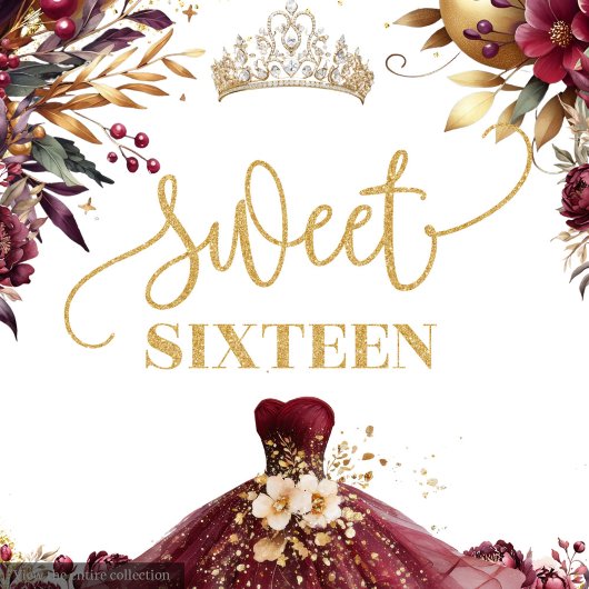 Tenture Aquarelle Sweet 16 Bannière Parties scintillant or