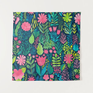 Tenture Aquarelle texture avec fleurs et plantes. Floral