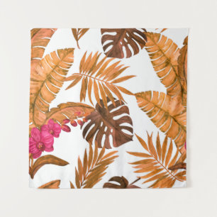 Tenture Aquarelle transparente motif avec feuilles tropica