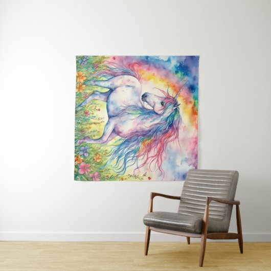 Tenture Aquarelle Unicorne (En situation (horizontale))