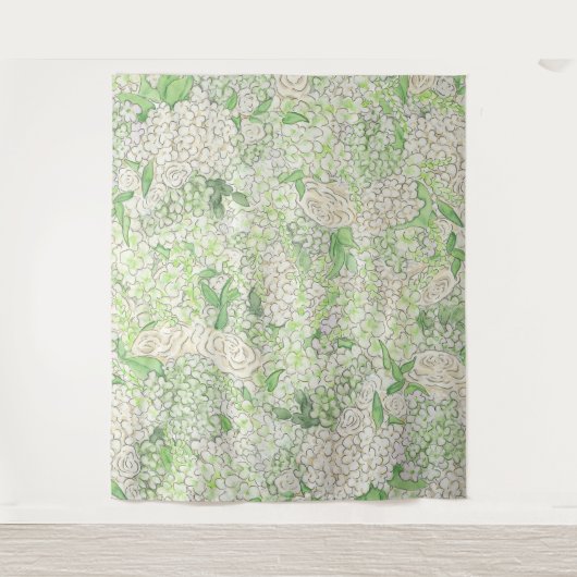 Tenture Aquarelle Vert et Blanc Hydrangea Crest (Devant)