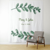 Tenture Aquarelle Vert Feuille Mariage fond photo (En situation)