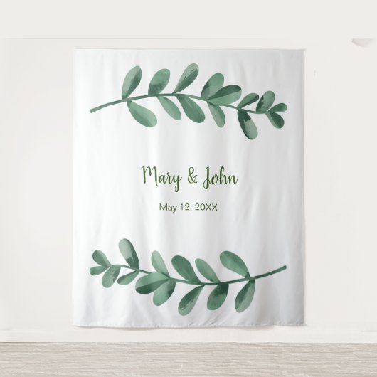 Tenture Aquarelle Vert Feuille Mariage fond photo (Devant)