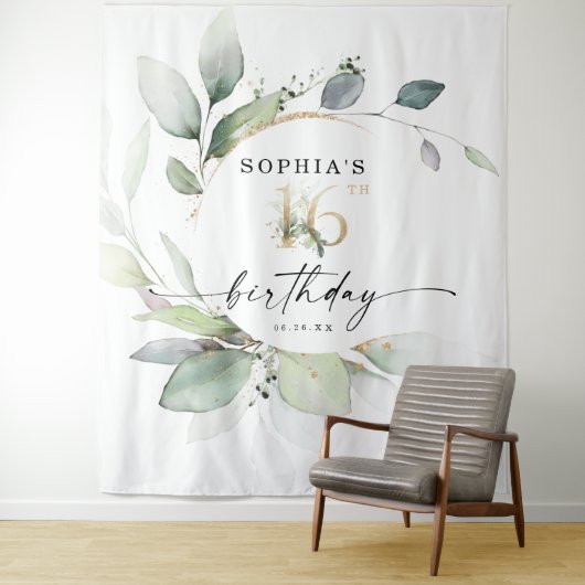 Tenture Aquarelle verte douce 16e anniversaire fond (En situation)