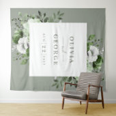 Tenture Aquarelle verte Sage Floral Photo Booth fond (En situation (horizontale))