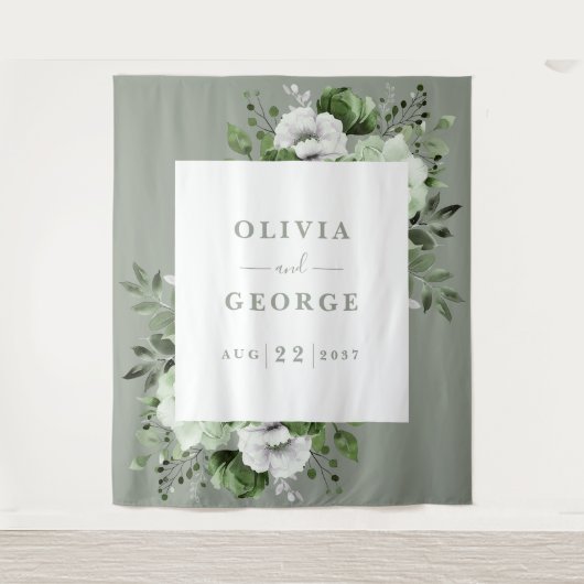 Tenture Aquarelle verte Sage Floral Photo Booth fond (Devant)