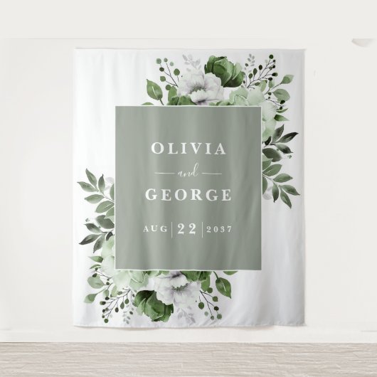 Tenture Aquarelle verte Sage Floral Photo Booth fond (Devant)