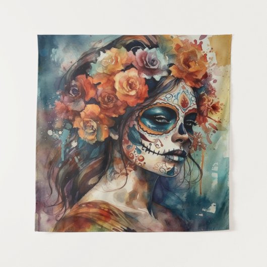 Tenture Aquarelle vive Dia de los Muertos Catrina (Devant)