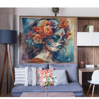 Tenture Aquarelle vive Dia de los Muertos Catrina