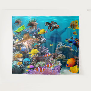 Tenture Aquarium Scene sous-marine Poisson avec requin