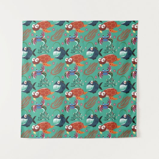 Tenture Aquatic animals pattern | ocean underwater life 33 (Devant)