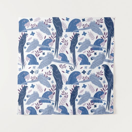 Tenture Ara Parrot bleu dessin Tropical Leave Motif (Devant)