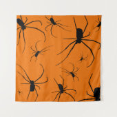 Tenture Araignées d'Halloween orange Motif, Araignée noire (Devant (Horizontal))