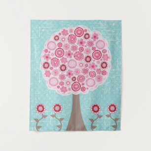 Tenture Arbre d'art peint en fleurs rose
