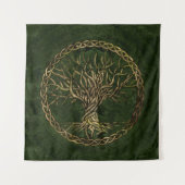 Tenture Arbre de la vie - Yggdrasil - vert et or (Devant)