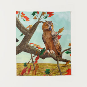 Tenture Arbre de l'érable de la chouette d'automne Art fau