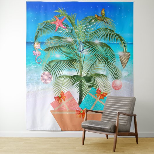 Tenture Arbre de Noël de plage Décoration Océan Décor   (En situation)
