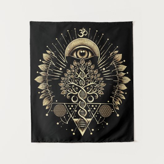 Tenture Arbre de vie cosmique - ADN et géométrie sacrée (Devant)