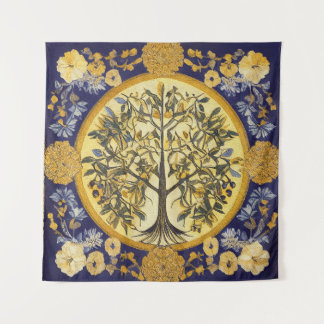 Tenture Arbre de vie par kedoki Broderie Blue Gold