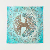 Tenture Arbre de vie - Yggdrasil - Bleu doux (Devant (Horizontal))