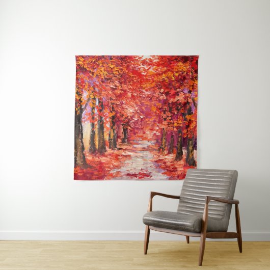 Tenture Arbres d'automne colorés, peinture impressionniste (En situation)