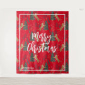 Tenture Arbres de Noël & tigres motif rouge arrière - plan (Devant)