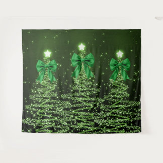 Tenture Arbres Étincelants de Noël Verts avec Ruban Faux 