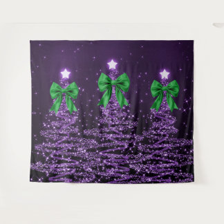 Tenture Arbres scintillants de Noël avec ruban vert faux v