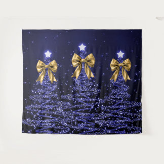 Tenture Arbres scintillants de Noël Bleu marine avec nœud 