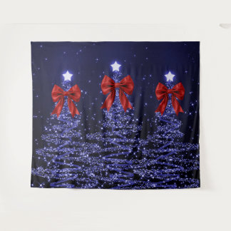 Tenture Arbres scintillants de Noël Navy Blue avec faux nœ