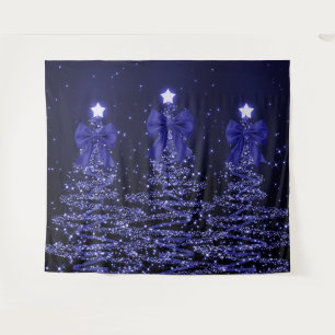 Tenture Arbres scintillants de Noël Navy Blue avec noeud e