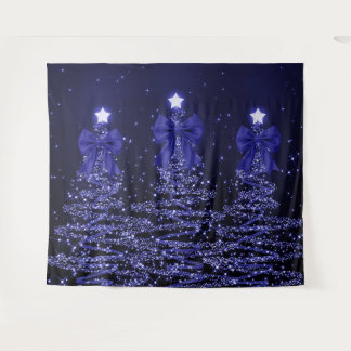Tenture Arbres scintillants de Noël Navy Blue avec noeud e