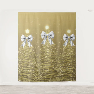 Tenture Arbres scintillants de Noël Or Faux Ruban d'argent