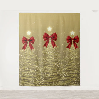 Tenture Arbres scintillants de Noël Or Nœud Faux Rouge 