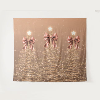 Tenture Arbres scintillants de Noël Rose Gold avec nœud en