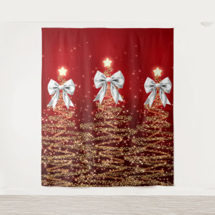 Tenture Arbres scintillants de Noël Rouge Or Argent Arc