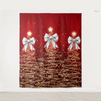 Tenture Arbres scintillants de Noël Rouge Or Argent Arc 