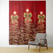 Tenture Arbres scintillants de Noël Rouge Or Faux Nœud  (En situation)